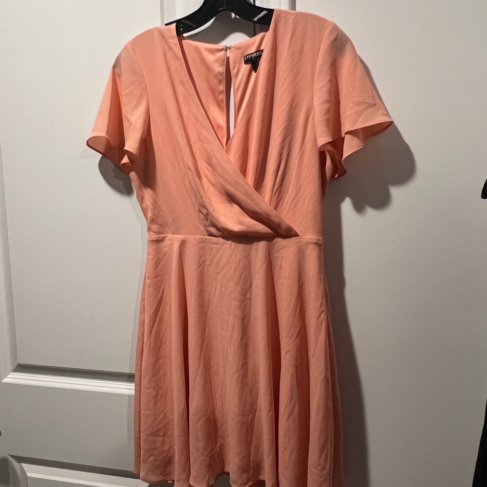 Express Peach Mini Wrap Dress